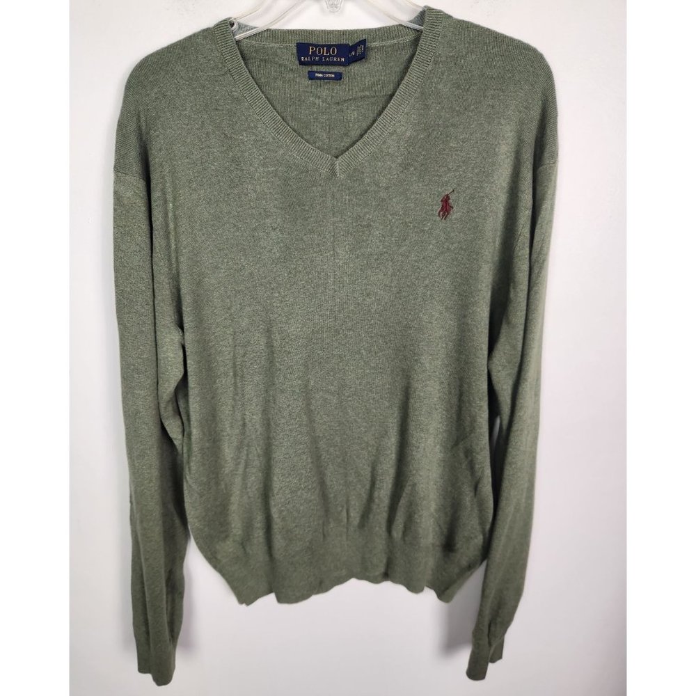 Polo Ralph Lauren Men's Sz. L Green Pima Cotton V Neckline Sweater